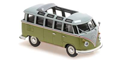 voitures-civiles-1/43-Maxichamps-Vw samba bus gris vert 1961 